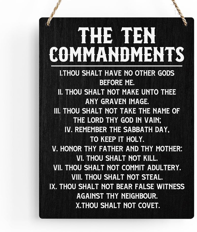 BELLOWDEER Inspirational Bible Verses Ten Commandments Wall Decor Christian 10 Commandments Wall Art Wooden Hanging Sign Rustic Scripture The Ten Commandments Wall Art for Home Office Decoration 8x10 Inches - Image 1